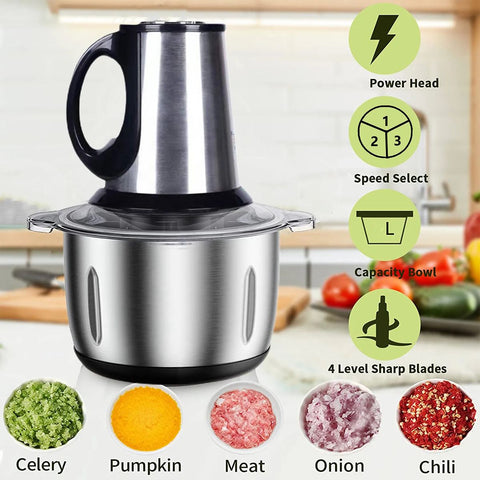 3Speeds Electric Meat Grinder Large Stainless Steel Meat Mincer 3L Food Processor Household Electric Chopper