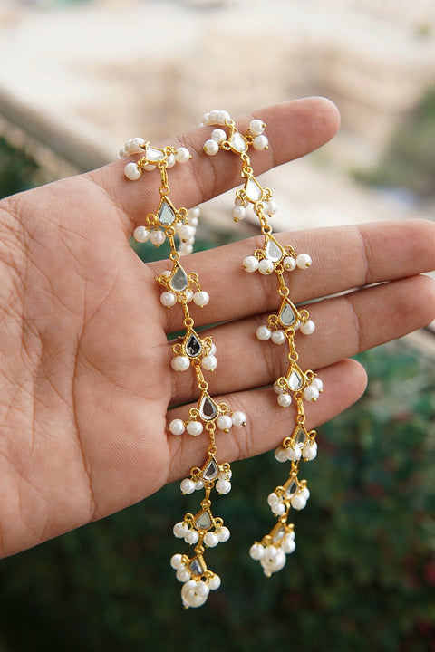 Kundan Long Full Ear Earrings With Saharey