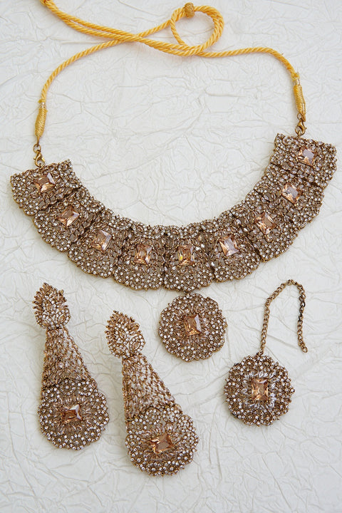 Gemstones & Zircons Semi-Bridal Necklace Set