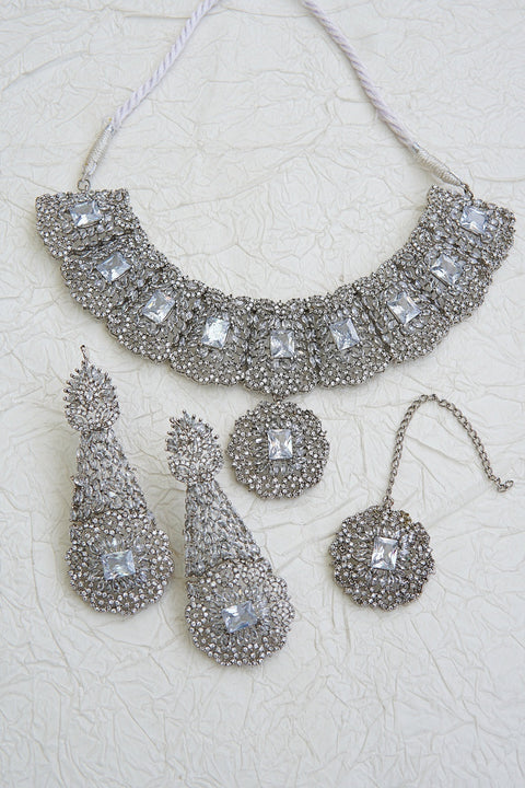 Gemstones & Zircons Semi-Bridal Necklace Set