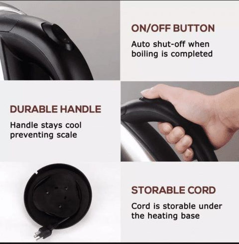 Export Quality Electric Kettle Water Boiler Stainless Steel body Portable Kitchen Appliances automatic Tea coffee warmer instant heating pot 1500W 02 Liters