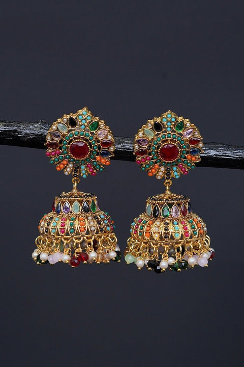 Ethnic Jhumkay with Sparkling Crystal Latkans