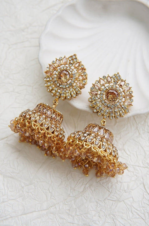 Ethnic Jhumkay with Sparkling Crystal Latkans