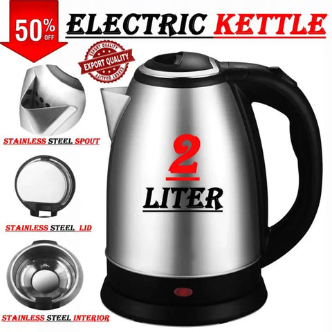Export Quality Electric Kettle Water Boiler Stainless Steel body Portable Kitchen Appliances automatic Tea coffee warmer instant heating pot 1500W 02 Liters