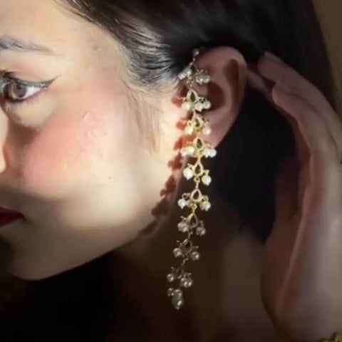 Kundan Long Full Ear Earrings With Saharey