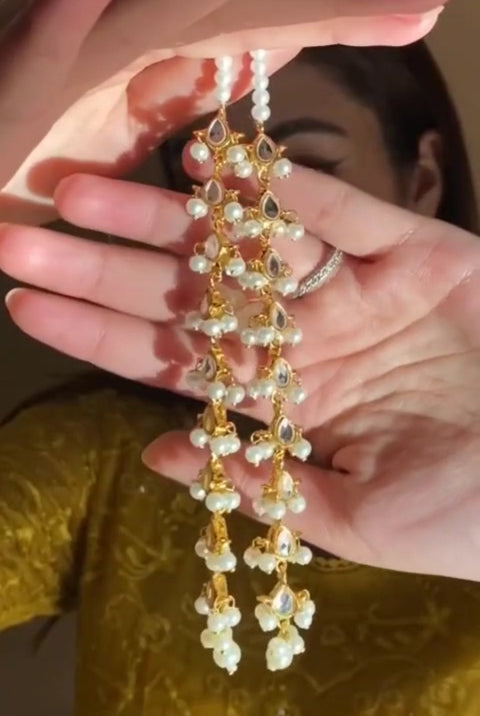 Kundan Long Full Ear Earrings With Saharey