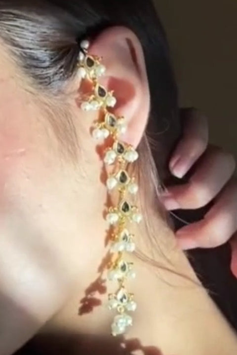 Kundan Long Full Ear Earrings With Saharey