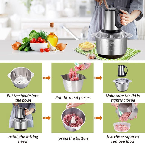 3Speeds Electric Meat Grinder Large Stainless Steel Meat Mincer 3L Food Processor Household Electric Chopper