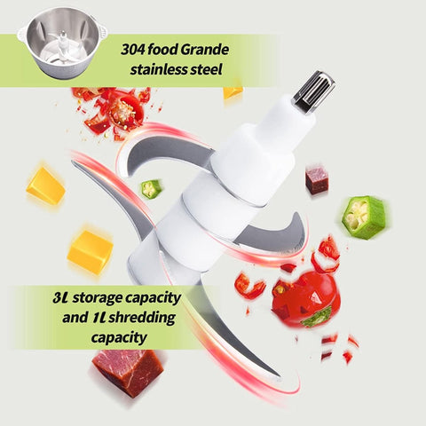 3Speeds Electric Meat Grinder Large Stainless Steel Meat Mincer 3L Food Processor Household Electric Chopper